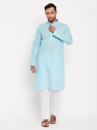 Thumbnail for VM by Vastramay Men's Aqua And White Cotton Kurta Pyjama Set - Distacart