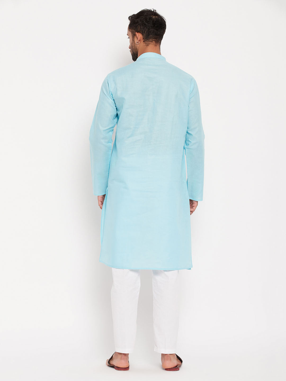 VM by Vastramay Men's Aqua And White Cotton Kurta Pyjama Set - Distacart