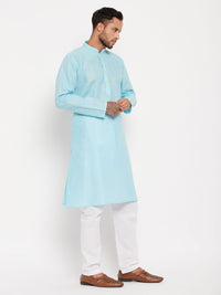 Thumbnail for VM by Vastramay Men's Aqua And White Cotton Kurta Pyjama Set - Distacart