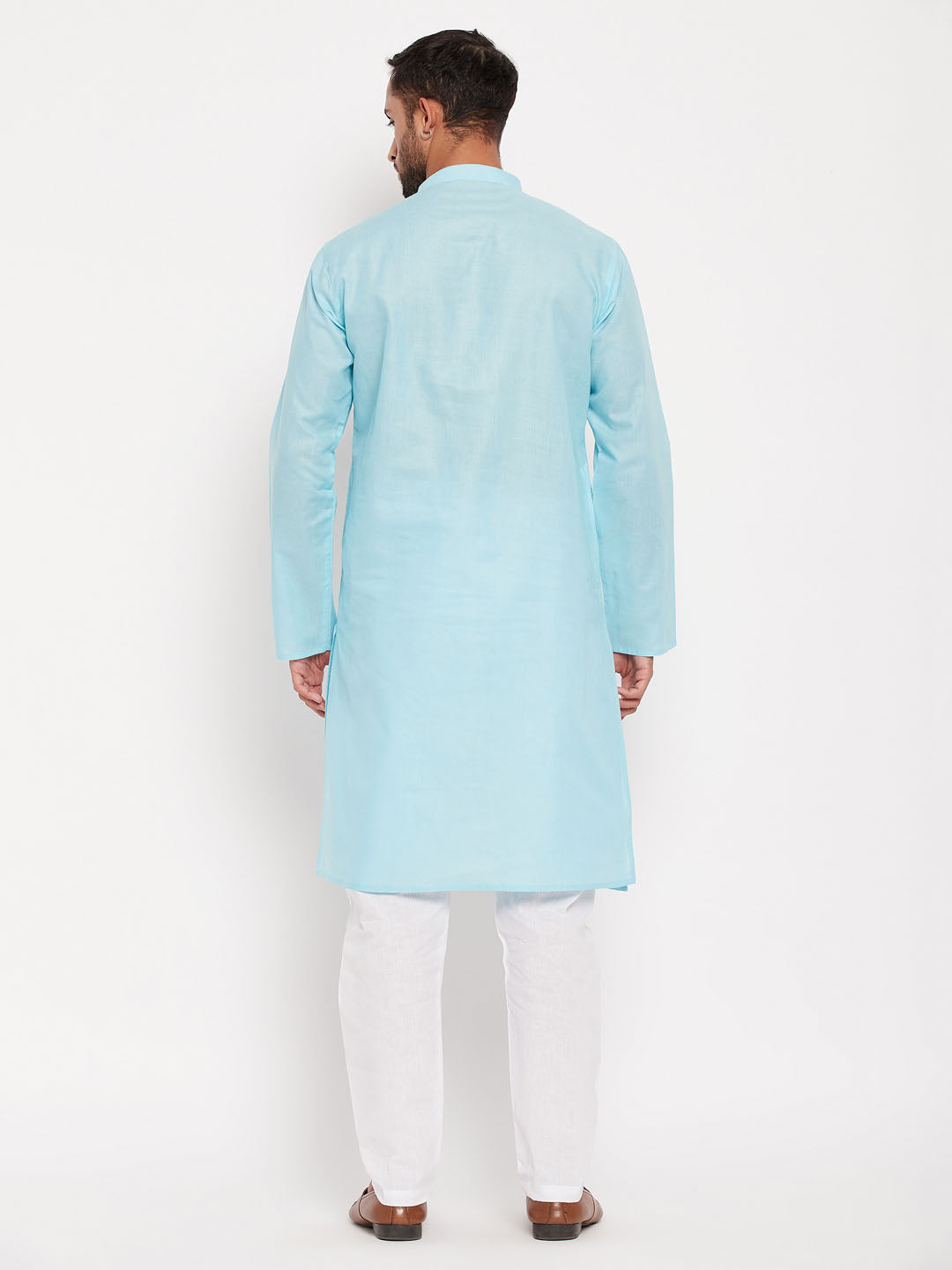 VM by Vastramay Men's Aqua And White Cotton Kurta Pyjama Set - Distacart