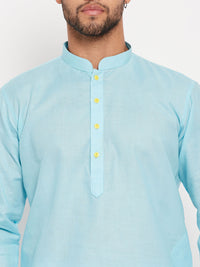 Thumbnail for VM by Vastramay Men's Aqua And White Cotton Kurta Pyjama Set - Distacart