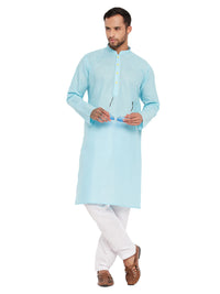 Thumbnail for VM by Vastramay Men's Aqua And White Cotton Kurta Pyjama Set - Distacart