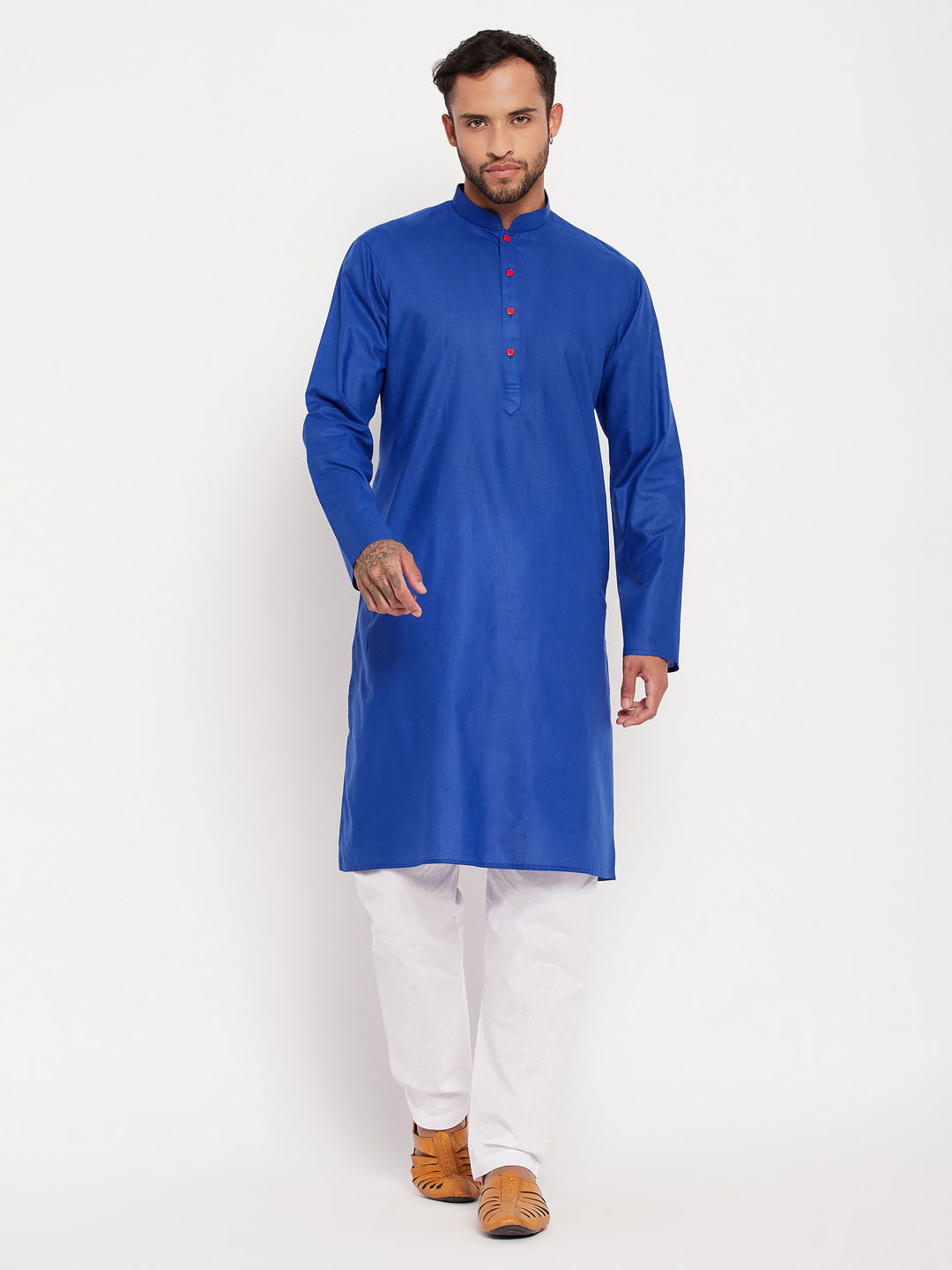 VM by Vastramay Men's Blue And White Cotton Kurta Pyjama Set - Distacart