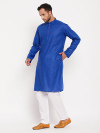 Thumbnail for VM by Vastramay Men's Blue And White Cotton Kurta Pyjama Set - Distacart