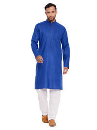 Thumbnail for VM by Vastramay Men's Blue And White Cotton Kurta Pyjama Set - Distacart