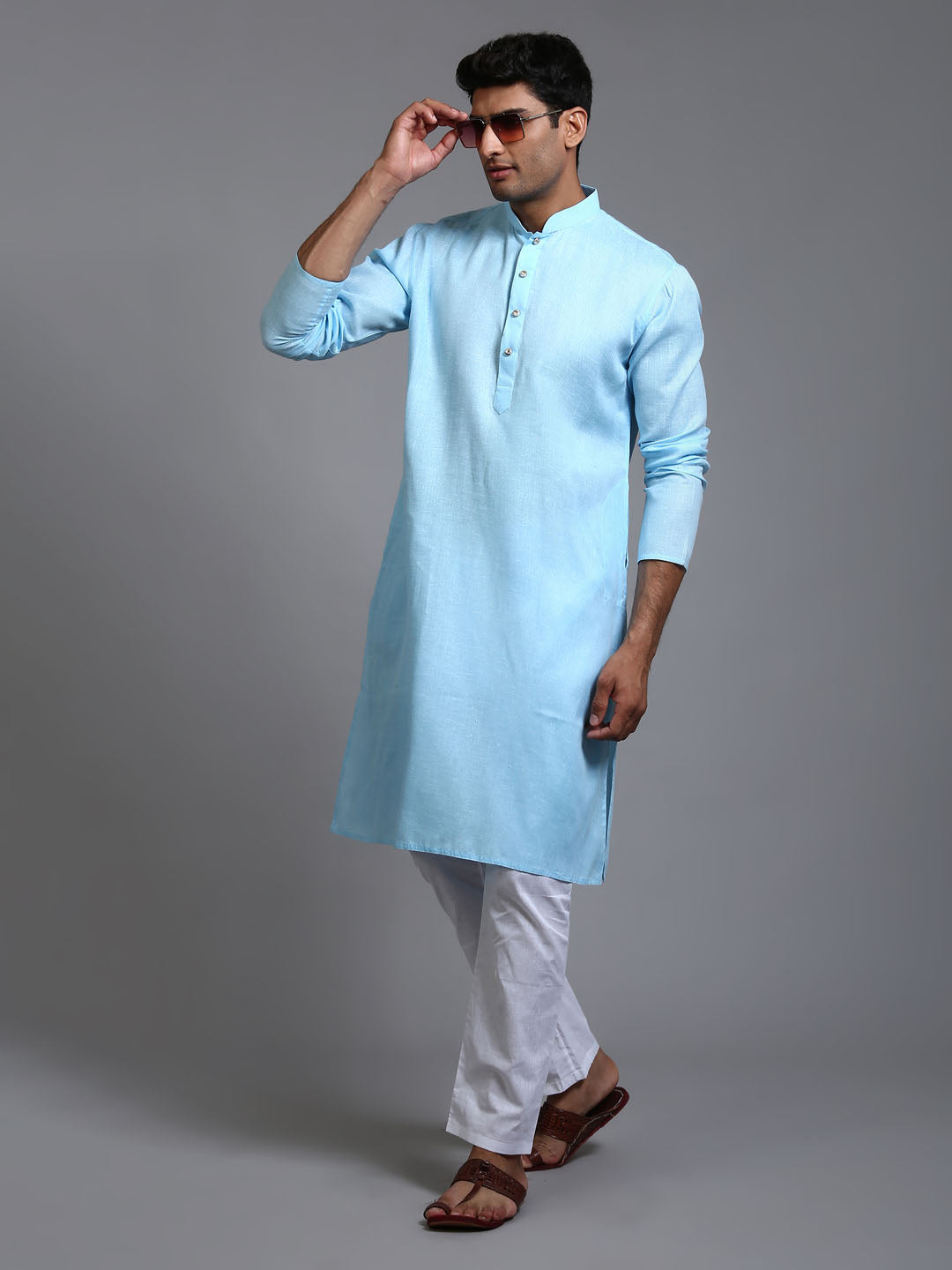 VM by Vastramay Men's Aqua And White Cotton Kurta Pyjama Set - Distacart