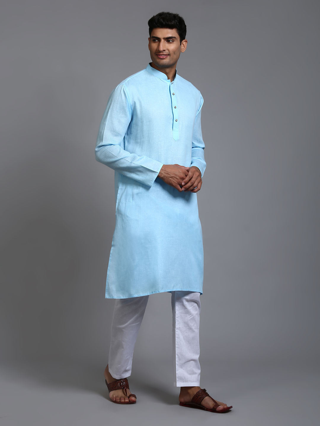 VM by Vastramay Men's Aqua And White Cotton Kurta Pyjama Set - Distacart