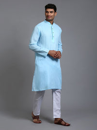 Thumbnail for VM by Vastramay Men's Aqua And White Cotton Kurta Pyjama Set - Distacart