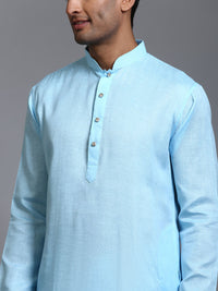Thumbnail for VM by Vastramay Men's Aqua And White Cotton Kurta Pyjama Set - Distacart