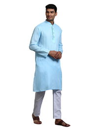 Thumbnail for VM by Vastramay Men's Aqua And White Cotton Kurta Pyjama Set - Distacart