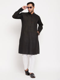 Thumbnail for VM by Vastramay Men's Black And White Cotton Kurta Pyjama Set - Distacart