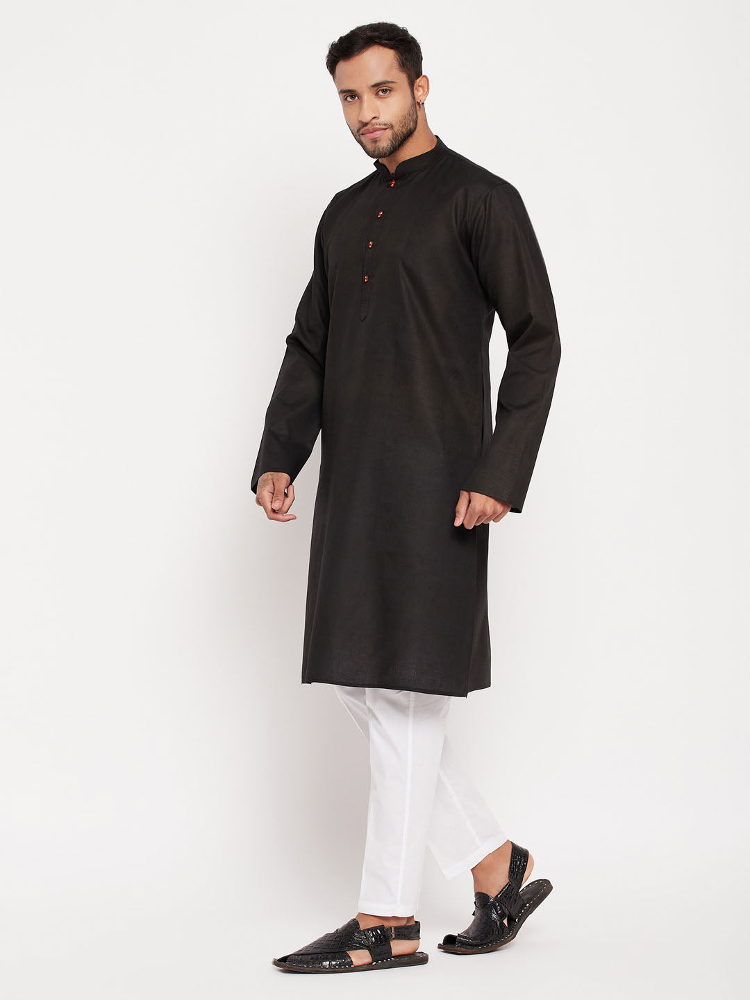 VM by Vastramay Men's Black And White Cotton Kurta Pyjama Set - Distacart