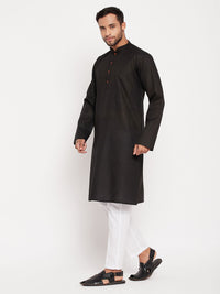 Thumbnail for VM by Vastramay Men's Black And White Cotton Kurta Pyjama Set - Distacart