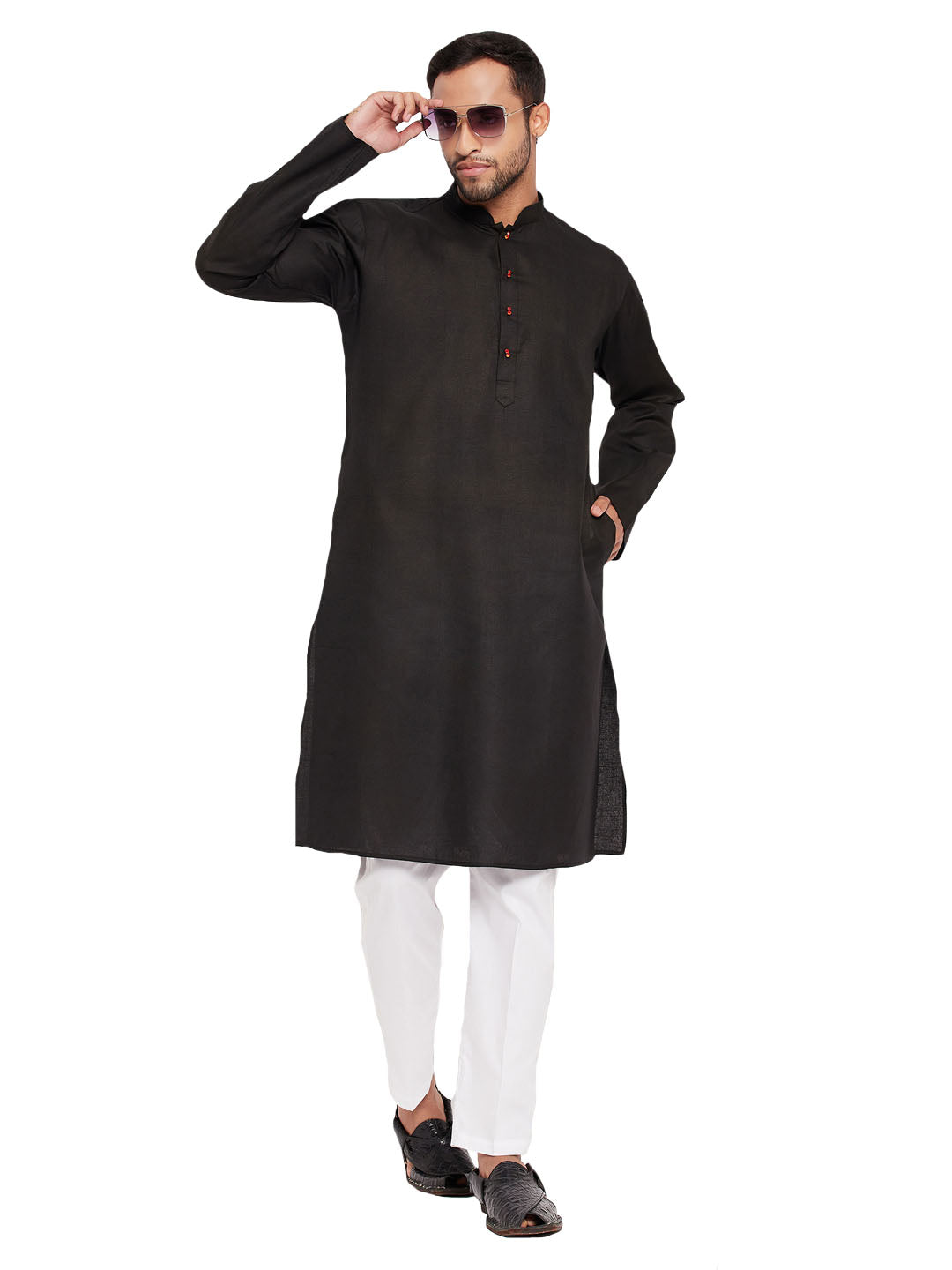 VM by Vastramay Men's Black And White Cotton Kurta Pyjama Set - Distacart