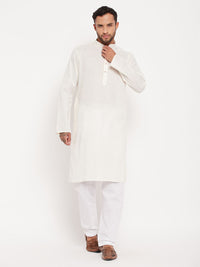 Thumbnail for VM by Vastramay Men's Cream And White Cotton Kurta Pyjama Set - Distacart