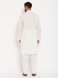 Thumbnail for VM by Vastramay Men's Cream And White Cotton Kurta Pyjama Set - Distacart