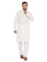 Thumbnail for VM by Vastramay Men's Cream And White Cotton Kurta Pyjama Set - Distacart