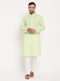 Thumbnail for VM by Vastramay Men's Green And White Cotton Kurta Pyjama Set - Distacart