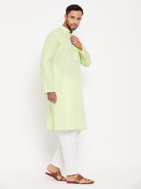 Thumbnail for VM by Vastramay Men's Green And White Cotton Kurta Pyjama Set - Distacart