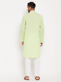 Thumbnail for VM by Vastramay Men's Green And White Cotton Kurta Pyjama Set - Distacart