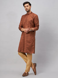 Thumbnail for VM by Vastramay Men's Coffee And Rose Gold Silk Blend Kurta Pyjama Set - Distacart