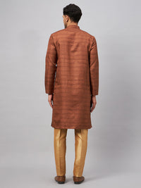 Thumbnail for VM by Vastramay Men's Coffee And Rose Gold Silk Blend Kurta Pyjama Set - Distacart