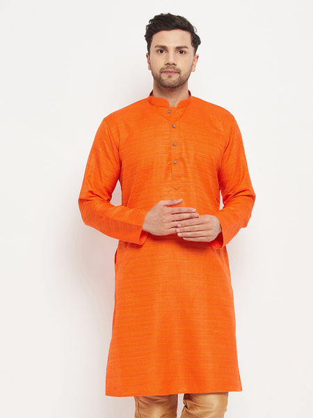 VM by Vastramay Men's Orange Silk Blend Kurta - Distacart