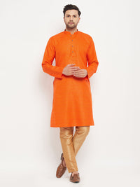 Thumbnail for VM by Vastramay Men's Orange And Rose Gold Silk Blend Kurta Pyjama Set - Distacart