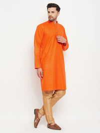 Thumbnail for VM by Vastramay Men's Orange And Rose Gold Silk Blend Kurta Pyjama Set - Distacart
