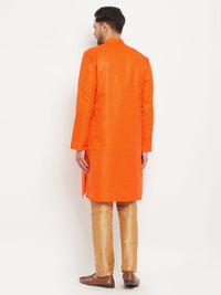 Thumbnail for VM by Vastramay Men's Orange And Rose Gold Silk Blend Kurta Pyjama Set - Distacart