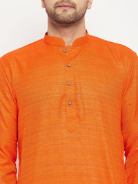 Thumbnail for VM by Vastramay Men's Orange And Rose Gold Silk Blend Kurta Pyjama Set - Distacart