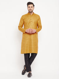 Thumbnail for VM by Vastramay Men's Yellow And Black Silk Blend Kurta Pyjama Set - Distacart