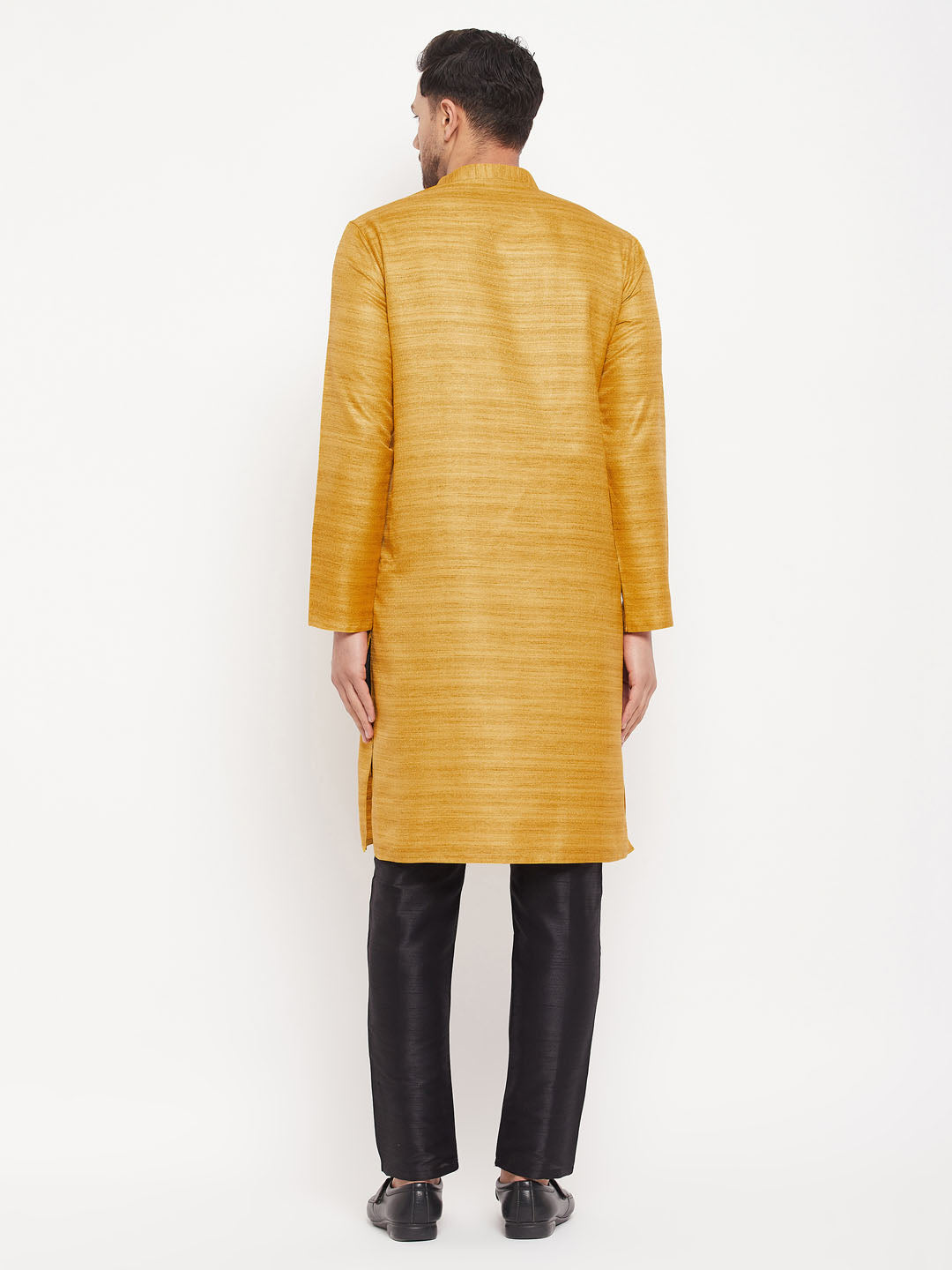 VM by Vastramay Men's Yellow And Black Silk Blend Kurta Pyjama Set - Distacart