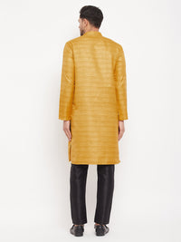 Thumbnail for VM by Vastramay Men's Yellow And Black Silk Blend Kurta Pyjama Set - Distacart