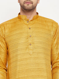 Thumbnail for VM by Vastramay Men's Yellow And Black Silk Blend Kurta Pyjama Set - Distacart