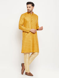 Thumbnail for VM by Vastramay Men's Yellow And Gold Silk Blend Kurta Pyjama Set - Distacart