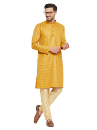 Thumbnail for VM by Vastramay Men's Yellow And Gold Silk Blend Kurta Pyjama Set - Distacart