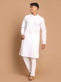 Thumbnail for VM by Vastramay Men's White Cotton Blend Kurta Pyjama Set - Distacart