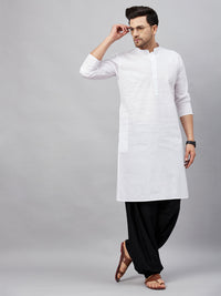 Thumbnail for VM by Vastramay Men's White And Black Cotton Kurta And Patiala Set - Distacart