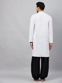 Thumbnail for VM by Vastramay Men's White And Black Cotton Kurta And Patiala Set - Distacart