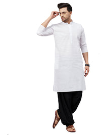 Thumbnail for VM by Vastramay Men's White And Black Cotton Kurta And Patiala Set - Distacart