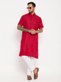 Thumbnail for VM by Vastramay Men's Maroon And White Cotton Kurta Pyjama Set - Distacart