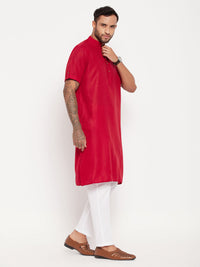 Thumbnail for VM by Vastramay Men's Maroon And White Cotton Kurta Pyjama Set - Distacart