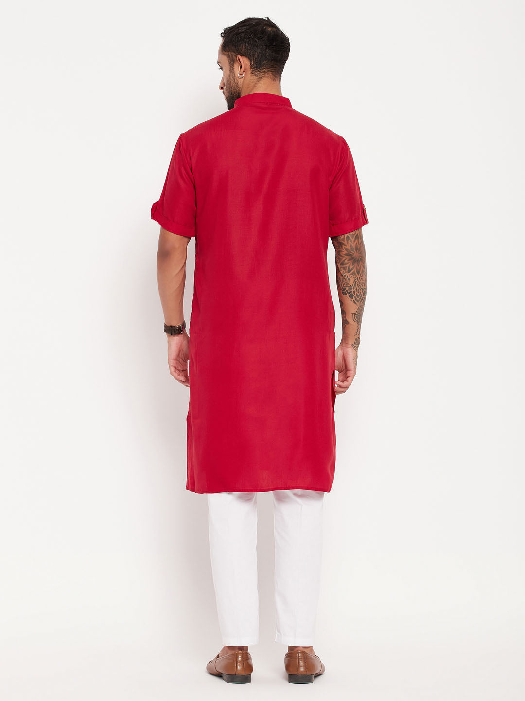 VM by Vastramay Men's Maroon And White Cotton Kurta Pyjama Set - Distacart