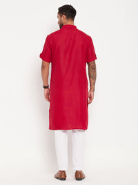 Thumbnail for VM by Vastramay Men's Maroon And White Cotton Kurta Pyjama Set - Distacart