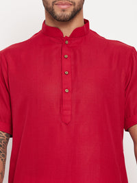 Thumbnail for VM by Vastramay Men's Maroon And White Cotton Kurta Pyjama Set - Distacart