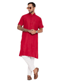 Thumbnail for VM by Vastramay Men's Maroon And White Cotton Kurta Pyjama Set - Distacart