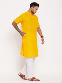 Thumbnail for VM by Vastramay Men's Mustard And White Cotton Kurta Pyjama Set - Distacart