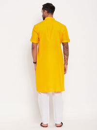 Thumbnail for VM by Vastramay Men's Mustard And White Cotton Kurta Pyjama Set - Distacart