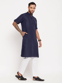 Thumbnail for VM by Vastramay Men's Navy Blue And White Cotton Kurta Pyjama Set - Distacart